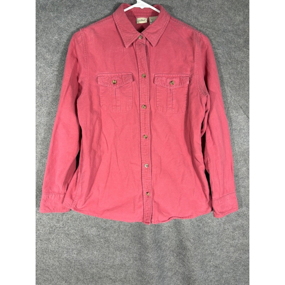 LL Bean Womens Corduroy Shirt Small Raspberry Pink Cotton Button Up 271667